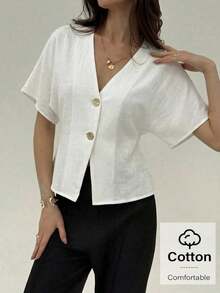 casuales elegantes de color blanco sólido con mangas de murciélago para mujeres, románticas para salir en verano - Blanco - Ver 4