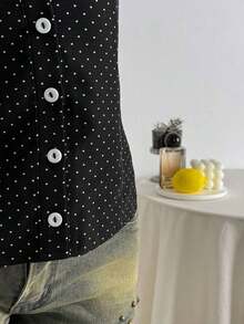 Camisa de mujer con cuello en V, cintura fruncida y manga corta, color blanco, para primavera/verano - Negro 2 - Ver 6