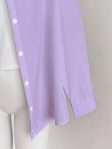 Camisa casual de manga larga, de un solo pecho, de unicolor y holgada para mujer - Púrpura malva - Ver 3