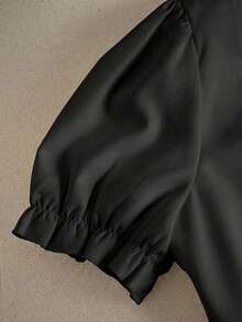 Vestido de mujer con cuello de perlas, manga corta, cuello cuadrado, casual, silueta esbelta tipo A, elegante, unicolor, adecuado para banquetes, fiestas de cumpleaños, uso en verano y otoño, diario, oficina, calle, azul marino - Negro - Ver 7