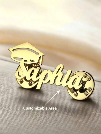 Personalized Graduation Cap Name Badge Pin - Custom Stainless Steel Academic Badge With Tassel, Elegant And Simple Design For Women, Graduation Gifts, Teacher Appreciation, And Reunion Jewelry, Teacher Gifts | Sophia Pattern | Gold Plated, Graduation Party Decor, Reunion Season Gift, Durable Metal, Exquisite Craftsmanship