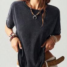 Casual Solid Color Knit Round Neck Short Sleeve Loose Butterfly Cutout Back Women T-Shirt,Summer Top - Morado - Ver 4