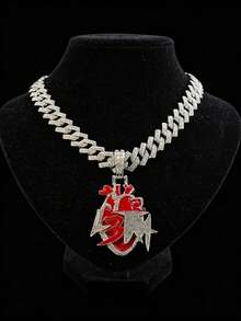 1pc Men's Iced Out Heart Pendant Necklace, Gold/Silver Color Hip Hop Style Jewelry, Street Fashion Accessory - Heart Pendant Necklace - View 2