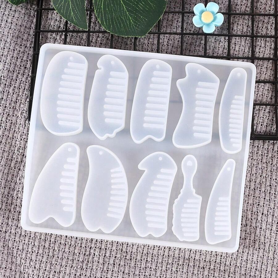 1pc Comb Shaped Silicone Mold, Epoxy Resin Silicone Mold For Comb, UV Resin Casting Mold, DIY Jewelry Crafting Casting Mold - Rectangle - View 1