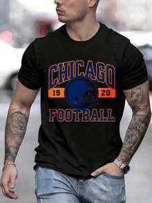 Nueva Camiseta Casual para Hombre, Diseño de Casco de Fútbol Americano de los Chicago 1920, Camiseta Negra, Ropa Deportiva Masculina, Camiseta Atlética, Ropa de Equipo, Artículos Populares Adecuados para Eventos Deportivos, Fiestas, Excursiones, Deportes y Otros Regalos Festivos - Negro - Ver 2