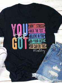Solt Vintage 1 Retro Back To School Teacher T-Shirt, Inspirational Teacher Tee, Minimalist Teacher Graphic Tee, Educational Ribbon And Pencil Print, Plus Size, Casual Short Sleeve Crew Neck Teacher Tee, Ideal For First Day Of School, Events And Teaching, 180g, 100% Soft Cotton. Fashion Graphic - 黑色3 - 查看 7