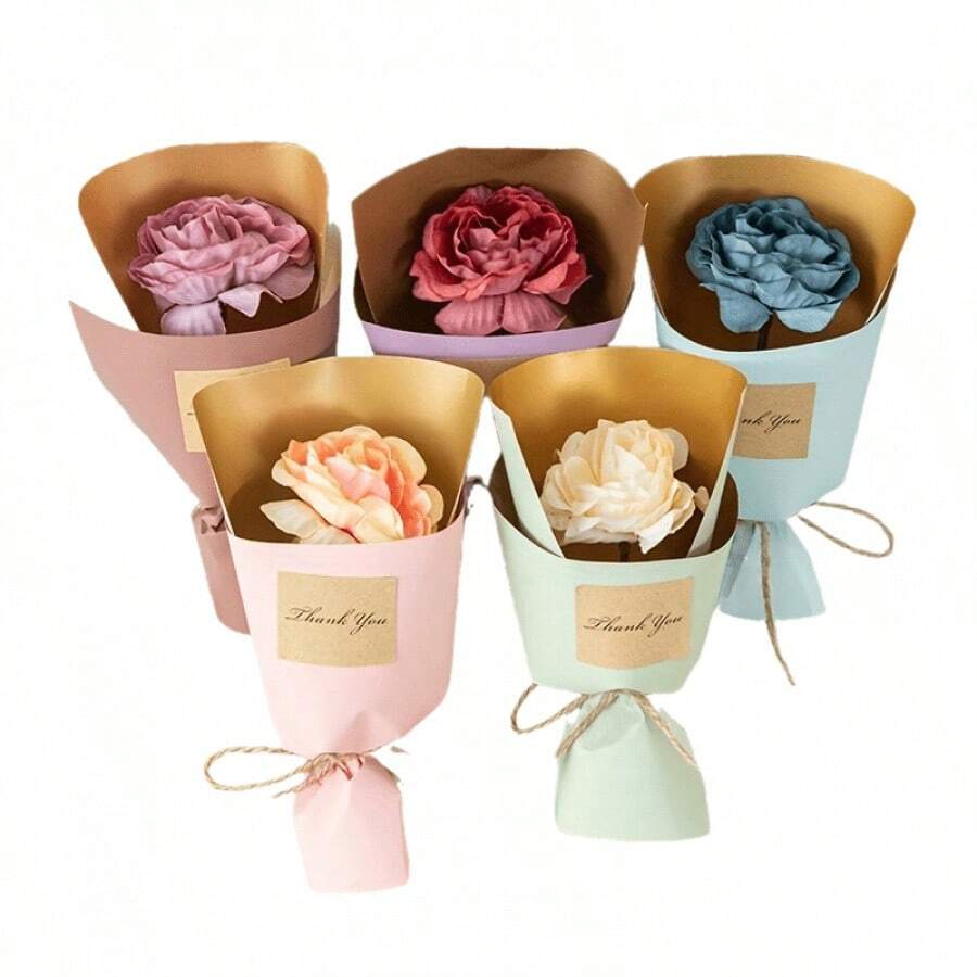 5pcs/Set Creative Realistic Mini Rose Flowers, Suitable For Valentine's Day, Birthday Celebration, Wedding Decoration, And Room Decor - Pink - View 1