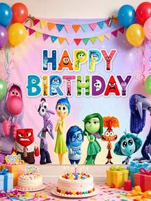 Disney 这款迪士尼生日快乐背景横幅，以喜悦、悲伤、愤怒等各种情绪为主题，采用涤纶面料制成，是派对装饰的理想之选，旨在将莱莉的情感魔法带到您的派对中。横幅采用耐用轻便的涤纶面料，抗皱、不褪色且易于悬挂，是生日拍照和甜点桌背景的完美之选。 - 背景 - 查看 1