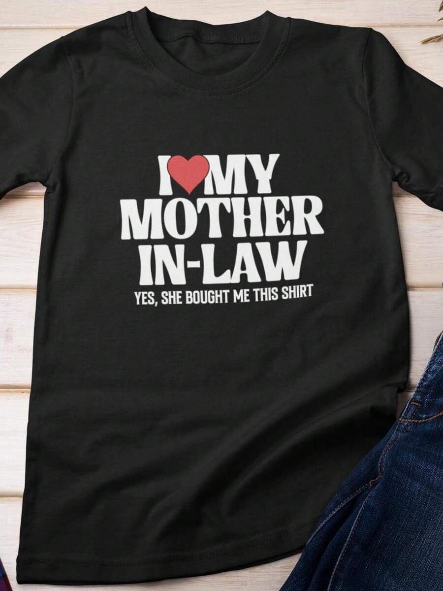 Camiseta de cuñada, camiseta "Amo a mi suegra", camiseta divertida de cuñada. Camiseta unisex de algodón puro de 220 g, peso ideal para todas las estaciones, adecuada tanto para hombres como para mujeres. Tejido duradero de alta calidad, suave al tacto y de larga duración. Parte superior transpirable. Adecuada para la primavera y el verano de las mujeres, vacaciones, Día de la Madre, Día de la Independencia. - Negro - Ver 1