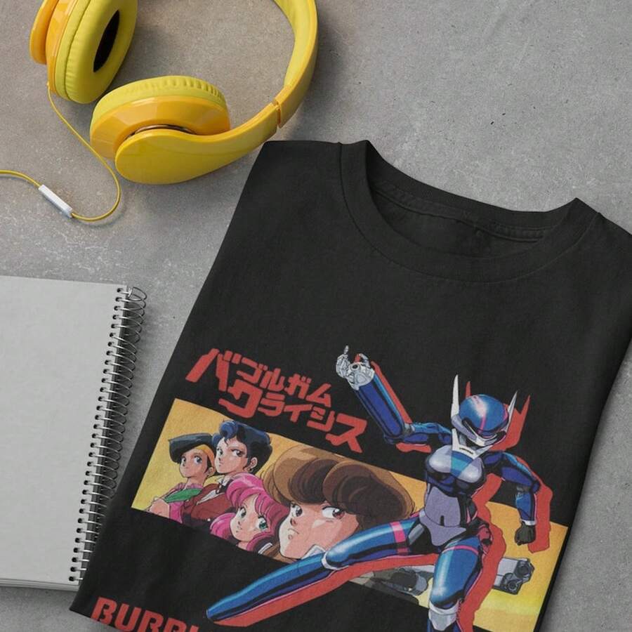Camiseta Bubblegum CrI1SIS estilo vintage de los 80, anime y manga. 220 g de algodón puro, manga corta, para hombre y mujer. Tejido grueso, resistente a las arrugas y que no se deforma fácilmente. Estilo sencillo y versátil, ligero y transpirable, perfecto para ir al trabajo, viajar, acampar, ir de compras y para el tiempo libre diario. - Negro - Ver 1