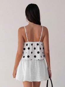 Camiseta de tirantes con volantes y lazo delantero de unicolor para mujer - Blanco - Ver 2