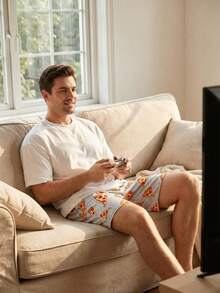 3pcs Men's Funny Pizza Pattern Lounge Shorts, Polyester, Basic Style, Stretchy Fabric, Suitable For All Seasons Sleepwear - Multicolor - View 5