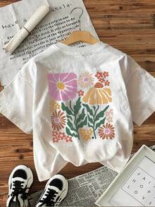 Women's T-Shirts, Summer Tops, Graphic Print T-Shirt, Short-Sleeved Crew Neck Casual Top For Summer & Spring, Women's Clothing, Cotton T-Shirt, Women - White - View 3