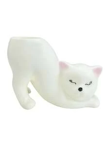 可爱猫咪化妆刷收纳盒，白色猫咪造型化妆品收纳盒，桌面梳妆台化妆刷笔筒，浴室梳妆台装饰 - 白色 - 查看 4