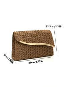 Brown Floral Woven Beach Envelope Design Party/Wedding Clutch Bag, Women Handbag With Strap, Shoulder Bag, Fashionable Wallet - Brown - View 2