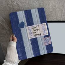 1 件装蓝色条纹和爱心图案双面保护平板电脑保护套，带笔槽，兼容 iPad、小米、OPPO、华为 Matepad 和荣耀平板电脑 - 彩色 - 查看 4