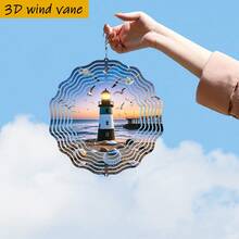 1个3D灯塔海鸥户外风车风铃,10英寸*10英寸耐用金属材质,带360°旋转挂钩,款式随机(不含吊坠) - 多色 - 查看 7