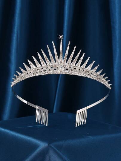 Silver Tiara Crowns Aurora Borealis Crystal Headband Princess Colorful Rhinestone Crown With Combs Bride Headbands Bridal Wedding Prom Birthday Party Hair Accessories Jewelry For Women Girls