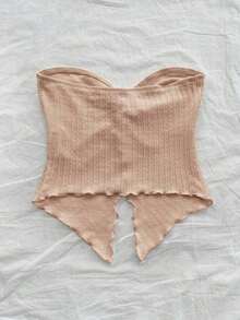 Nuevo estilo de top tubo de punto estampado rosa con dobladillo retorcido asimétrico y espalda descubierta para playa, resort, festival de música y verano bohemio para mujeres - Rosa Pálido 2 - Ver 2