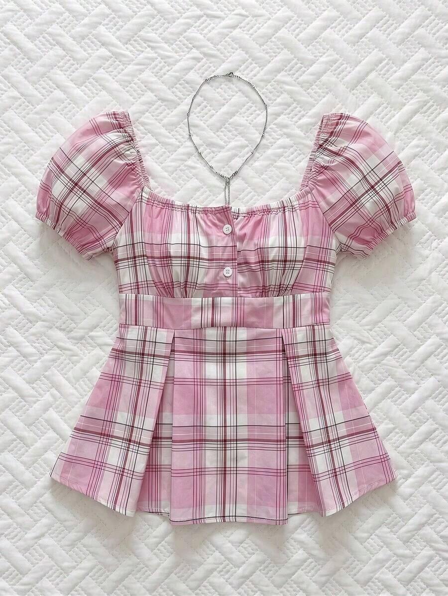Sweetro Blusa de mujer con cuello en V, manga de pétalos y lunares blancos, estilo francés para primavera/verano - Multicolor - Ver 1