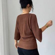 Women's Coffee Brown Textured Fabric V-Neck Loose Waist Ruched Design Elegant Classy Birthday Gift Date Party Teacher's Day Independence Day Double 11 Shopping Festival Back To School Single's Party Holiday Christmas Eve Thanksgiving Halloween Christmas Carnival Diwali New Year Travel Vacation Streetwear - Burdeos - Ver 3