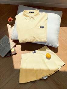 Conjunto de mujer de 2 piezas: Blusa y Falda Plisada - Amarillo - Ver 6