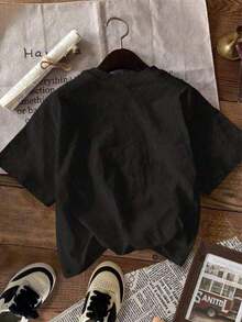 Caieta de ana corta con cueo ondo, de corte hoado y etapado de frea, adecuada para e verano, para ujerPure-Cotton - Negro - Ver 3