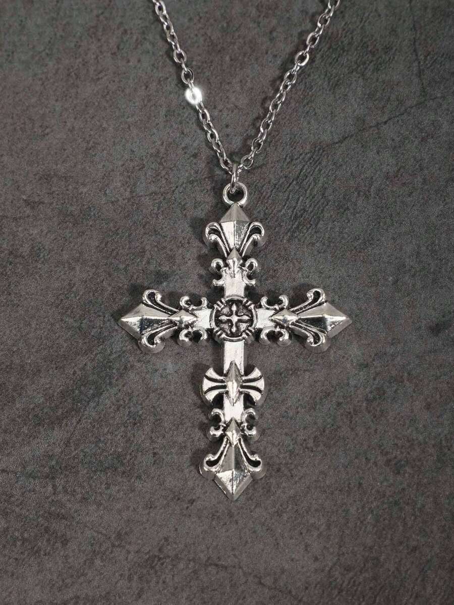 Mặt dây chuyền hình thánh giá phong cách Gothic Punk cổ điển, unisex. - Bạc - Xem 1