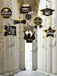 22 piezas Decoraciones de graduación 2026 en dorado y negro, decoraciones colgantes, decoraciones colgantes en espiral negras y doradas para graduación, adecuadas para decoración de techo de fiesta de graduación, props para photobooth, decoraciones de fiesta de graduación 2026, suministros para fiestas, regalos de graduación, accesorios de graduación - A - Ver 1