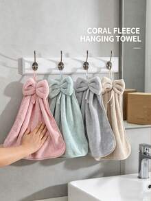 1/3 pièces/4 pièces Serviettes de toilette avec nœud papillon, serviettes de toilette en polaire de corail à séchage rapide avec boucle de suspension, serviettes absorbantes douces pour la cuisine, la salle de bain, les torchons, cadeaux de Noël - Multicolore - Voir 3