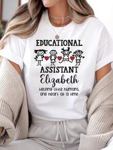 Educational Assistant T-Shirt, Teacher's Aide T-Shirt, Classroom Staff T-Shirt, Gift For School Staff. Unisex T-Shirt Made Of 220g Pure Cotton, Ideal Weight For All Seasons, Suitable For Both Men And Women. Durable, High-Quality Fabric, Soft To The Touch And Long-Lasting. Breathable Top. Suitable For Women In Spring And Summer, Holidays, Mother's Day, Independence Day. - 白色 - 查看 1