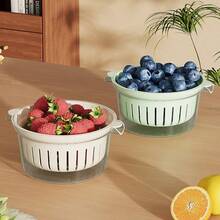 1Pc Mini Double-Layer Fruit Drain Basket, Multifunctional Kitchen Vegetable Washing Colander Basin, Space Saving Design Perfect For Singles Dormitory Apartment Use - Multicolor - View 9