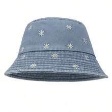 New Daisy Flower Bucket Hat For Women, Washed Denim Bucket Hat, Retro Casual Versatile Sun Protection Hat, Suitable For Spring, Summer, Autumn - Fisherman's Hat - View 4