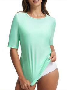 Baleaf UPF50+ Rash Guard For Women Elbow Length UV Protection Swim Shirts Quick Dry Sun Shirts Lightweight Swimsuits Top - 淺綠 - 查看 1
