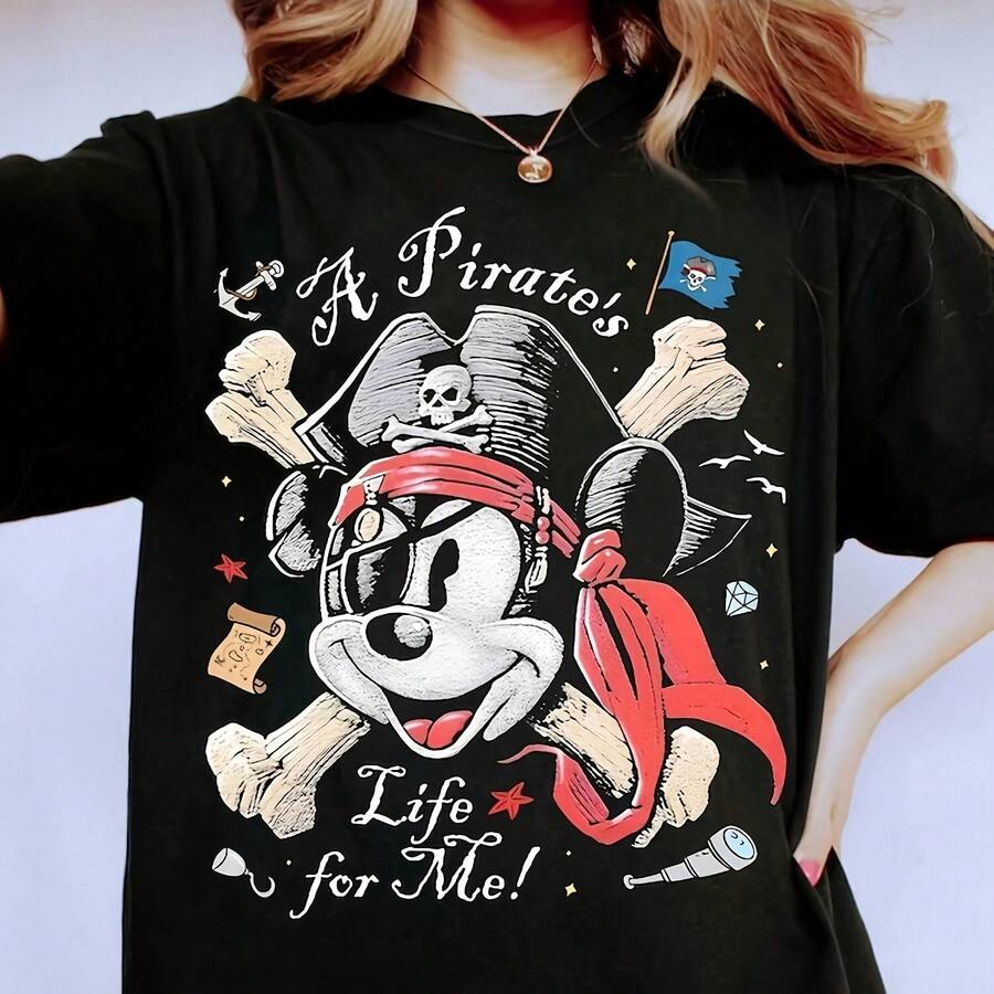 Vintage Mouse Pirates T-, Yo Ho Yo Ho A Pirate's For Me, Family Pirates Of The ribbean, Cruise - Negro - Ver 1