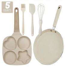Padella antiaderente a quattro fori, diametro 20-23 cm. Perfetto per friggere colazioni, uova e hamburger. Realizzato in legno resistente e include manico. - Visualizzare 9