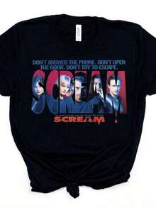 Women's Blouses 2026, Scream Movie T-Shirt, 90s Retro Style, Horror Movie T-Shirt, Vintage Aesthetic T-Shirts, Unisex Gothic Style T-Shirts, Summer Hipster Tops - 黑色 - 查看 1