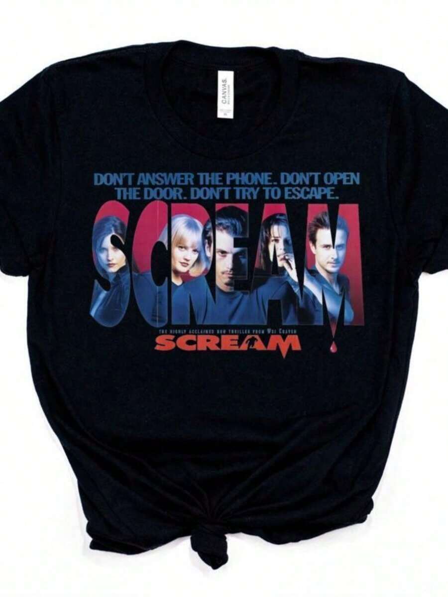 Women's Blouses 2026, Scream Movie T-Shirt, 90s Retro Style, Horror Movie T-Shirt, Vintage Aesthetic T-Shirts, Unisex Gothic Style T-Shirts, Summer Hipster Tops - 黑色 - 查看 1