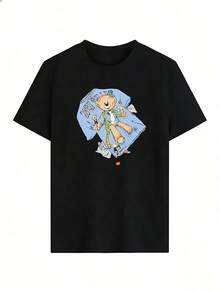 Cute And Youthful Short-Sleeve T-Shirt, Fashionable Short-Sleeve T-Shirt For Spring And Summer 2026, Made In Mexico, 180 Grams. Cartoon Print, Couple Design, Suitable For Indoor Or Outdoor Wear. Crew Neck, Unisex, Ideal For The Office And Leisure. One-Piece Pack. - BK-P631577SLNDXZGY492 - 查看 2