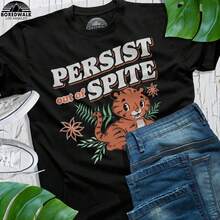 Persist Out Of Spite Men's T-Shirt With Tiger Design - 黑色 - 查看 4