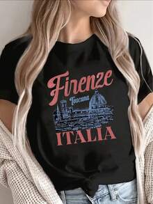 Camiseta suave 100% algodón. Camiseta casual de manga corta para mujer con estampado de Florencia, Italia, diseñada para ofrecer comodidad y ligereza, ideal para viajes y atuendos cotidianos. Camiseta de algodón transpirable, combina con todo. - Blanco - Ver 6