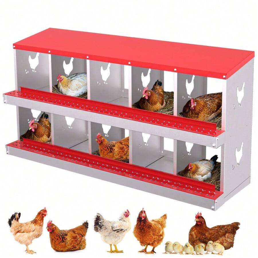 Chicken Nesting Box  Heavy-Duty Galvanized Steel Laying Boxes With Vented Holes For Secure Egg Collection, - Red - View 1