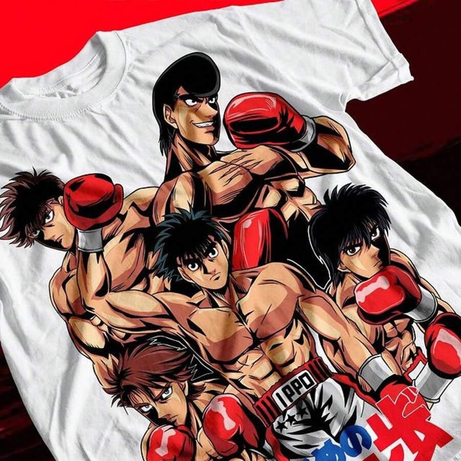 Camiseta de manga corta con estampado de anime y boxeo vintage, modelo R Manga Graphic UniS1ex T1EE, 220 g, de algodón puro, para hombre y mujer. Tejido grueso, resistente a las arrugas y a la deformación. Estilo sencillo y versátil, ligero y transpirable, perfecto para ir al trabajo, viajar, acampar, ir de compras y para el tiempo libre. - Blanco - Ver 1