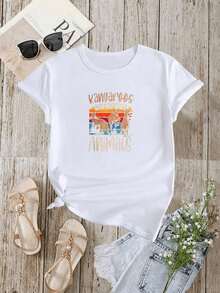 MinimalistMujer Camiseta de Cuello Redondo con Estampado de Canguros Animales de Australia Diseño Retro para Verano Casual Moda Urbana para MujeresWomen's Simple Solid Color T-shirt, Loose and Slim Fit Casual Short Sleeve - Blanco - Ver 3