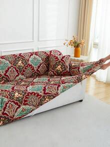 1pc Paisley Print Sofa Cover (Including 1pc Pillow Case), Dust-Proof And Dirt-Resistant, Elastic Full Coverage Sofa Protector, Living Room Home Decor, Fits 1/2/3/4 Seater Sofa, All Season, Machine Washable - Coffee Brown - View 5