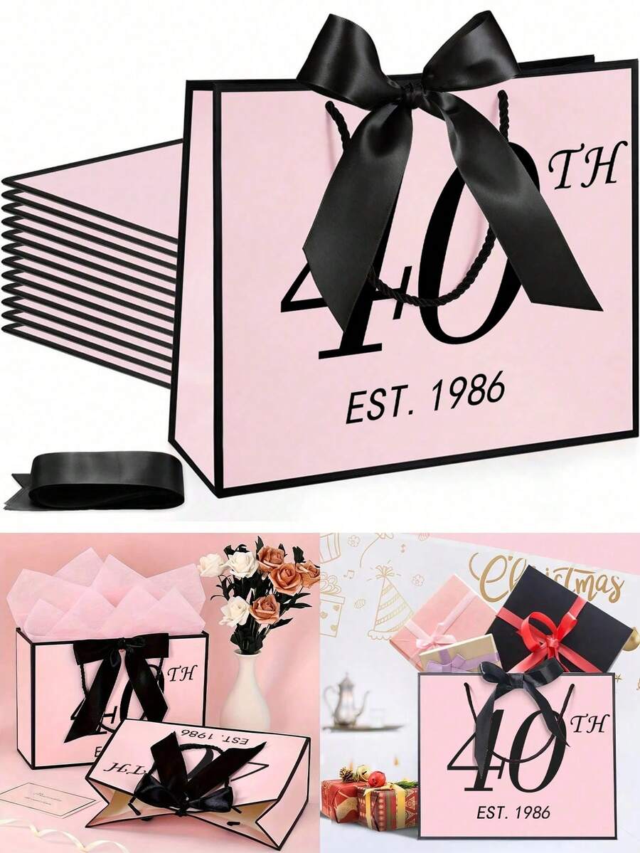 18/30/40/50/60/70° Compleanno Regalo di Anniversario Eleganti Borse di Carta Nere & Oro, Adatte per Uomini & Donne, Borse di Carta per Regali di Festa di Anniversario, Decorazione, Borse di Carta per Confezioni Regalo - Multicolore 7 - Visualizzare 1