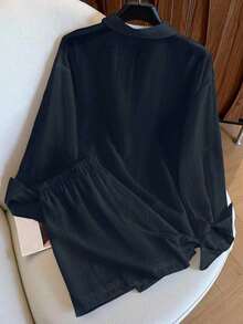Conjunto informal vintage de 2 piezas, de moda y versátil - Azul marino - Ver 2