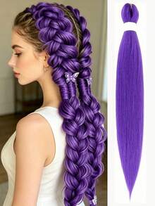 Beyond Beauty 24-Inch Purple Braided Hair Extensions, Pre-Stretched Synthetic Braiding Hair For Braiding, 1/3 Pack Purple Hair Bundles Suitable For Stage, Party, Halloween Costume, Cosplay - Multicolor - View 12
