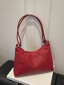 Tas Tote Anyaman Modis Terbaru, Tas Bahu Bergaya Retro - Merah - View 1
