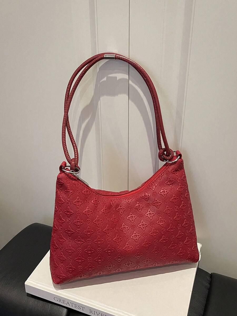 Tas Tote Anyaman Modis Terbaru, Tas Bahu Bergaya Retro - Merah - View 1